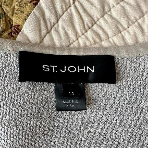 St. John gray button blazer with leather trim size 14 - Picture 2 of 5